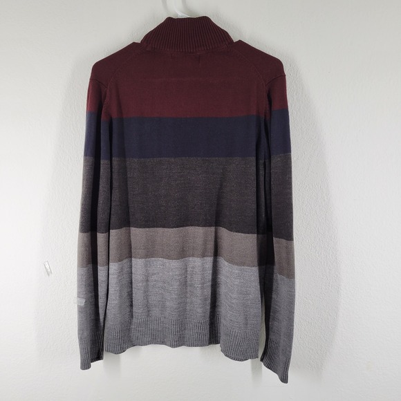 US Polo Assn. Mens Striped Quarter Zip Sweater Burgundy Navy Grey Acrylic Small - Picture 6 of 11